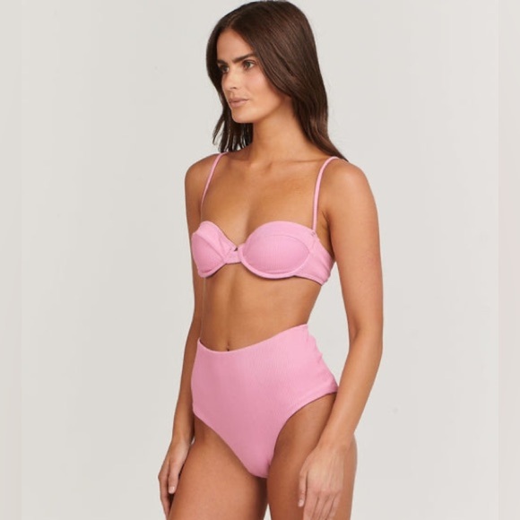 Charlie Holiday Ruby High-Waisted Bikini Bottoms Pink Ribbed NWOT - Picture 2 of 15